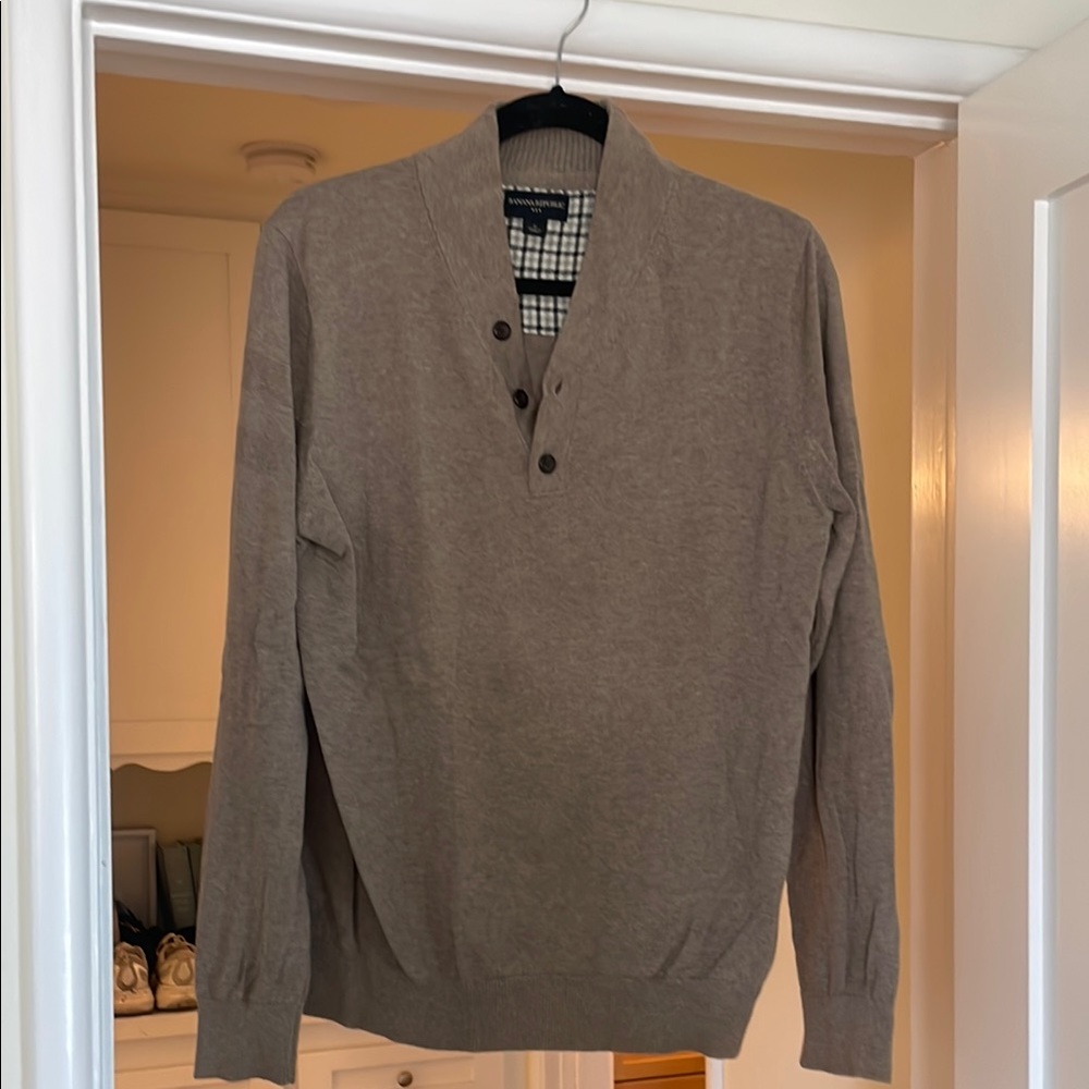 Banana Republic Tan Crewneck Sweater with Ribbed Detailing